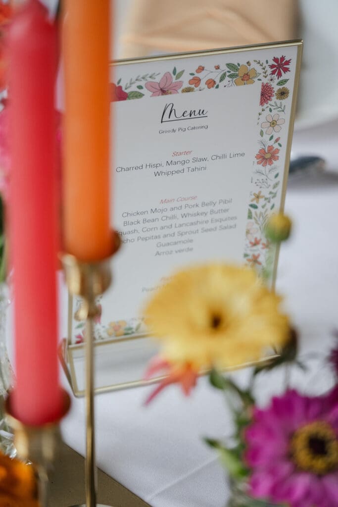Detail shot of reception room place settings at Staunton Harold Hall wedding