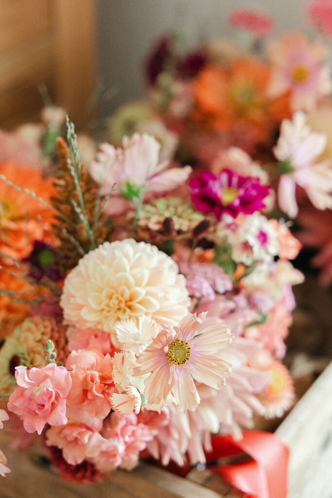 Summer wedding flowers grown at the bride’s parents’ allotment decorating Staunton Harold Hall