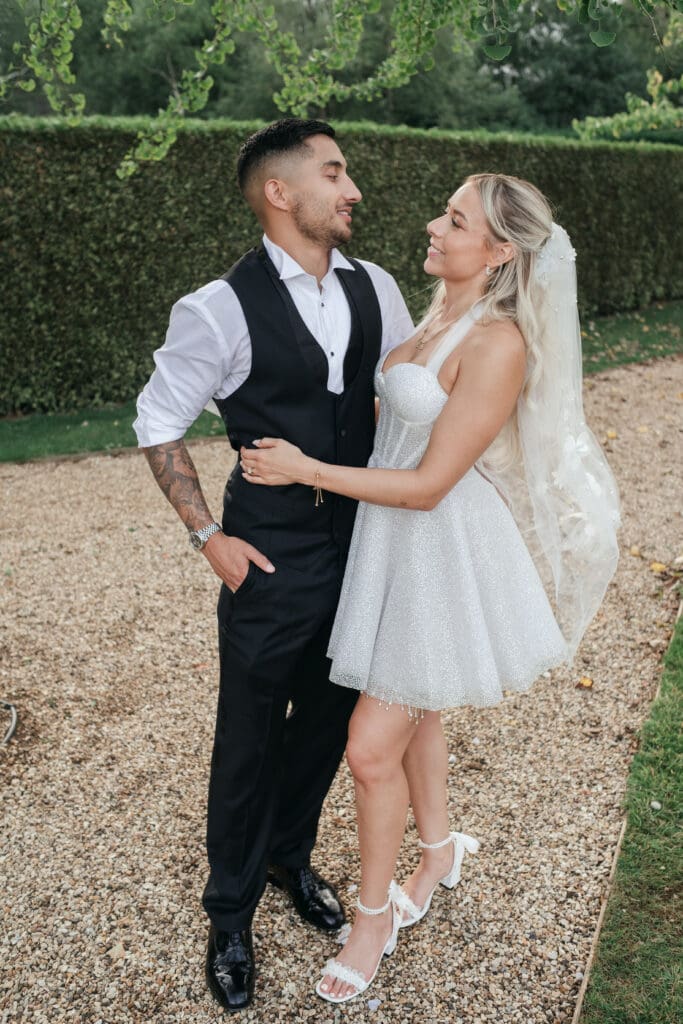 Bride in her sparkling mini dress for the evening celebration at The Hop Rooms Wisbech