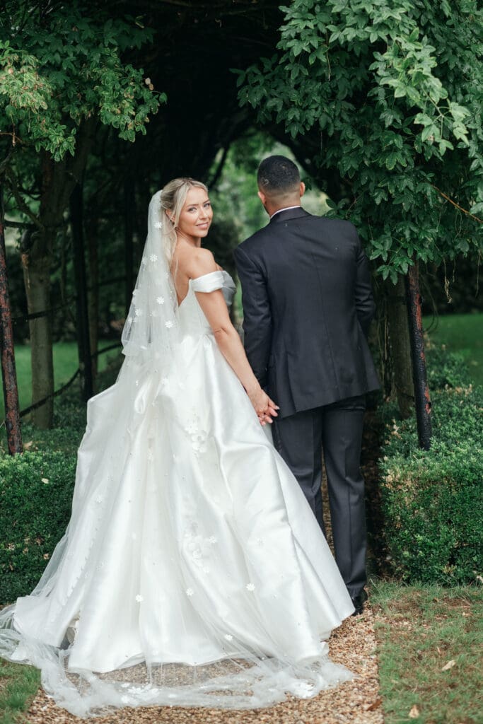 Romantic garden wedding portraits at The Hop Rooms Cambridgeshire venue