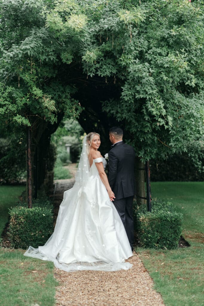 Romantic garden wedding portraits at The Hop Rooms Cambridgeshire venue