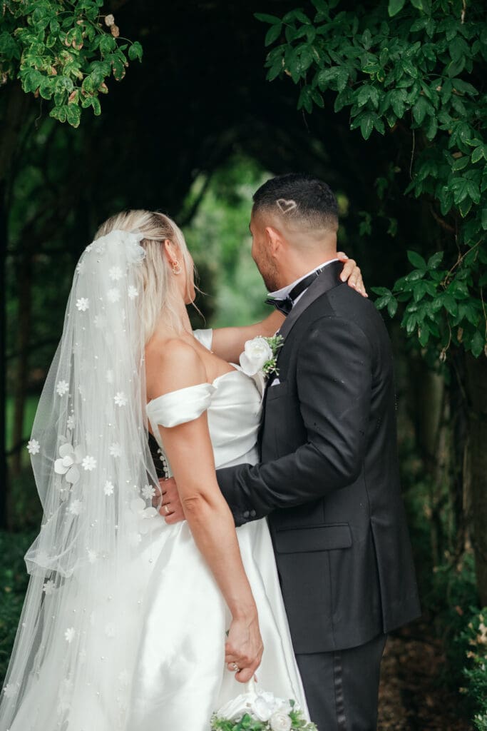 Romantic garden wedding portraits at The Hop Rooms Cambridgeshire venue