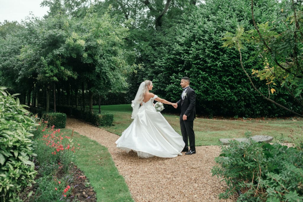 Romantic garden wedding portraits at The Hop Rooms Cambridgeshire venue