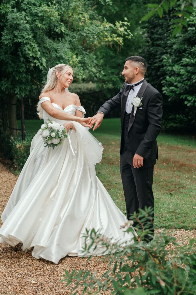 Romantic garden wedding portraits at The Hop Rooms Cambridgeshire venue