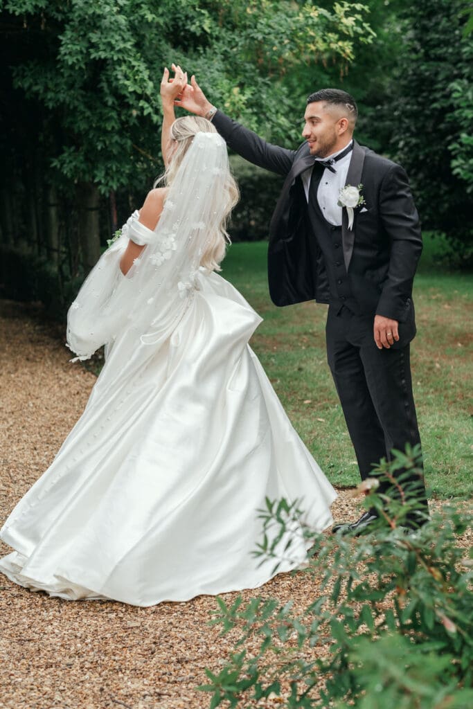 Romantic garden wedding portraits at The Hop Rooms Cambridgeshire venue