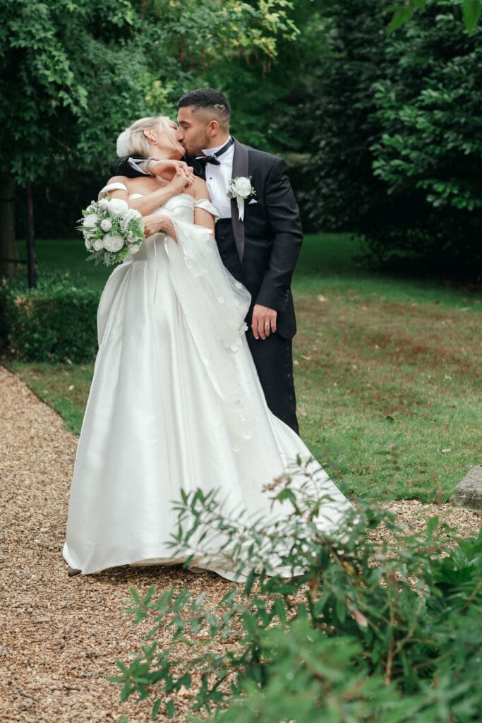 Romantic garden wedding portraits at The Hop Rooms Cambridgeshire venue