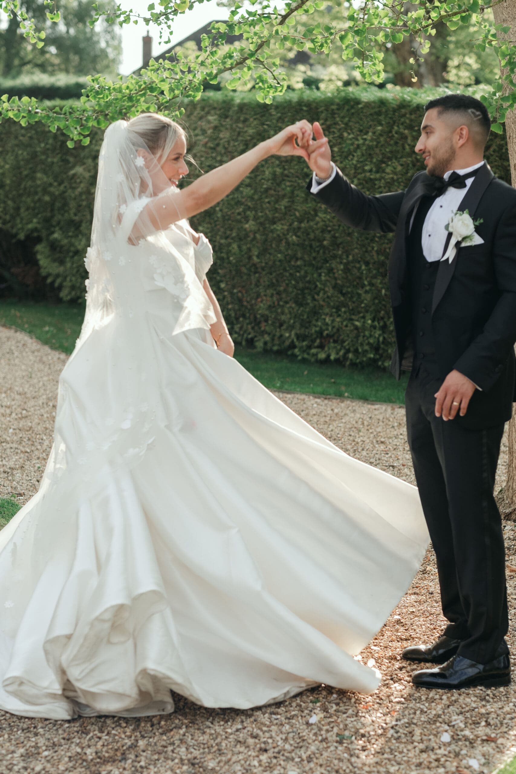 Bride and groom first dance during golden hour at The Hop Rooms Wisbech wedding